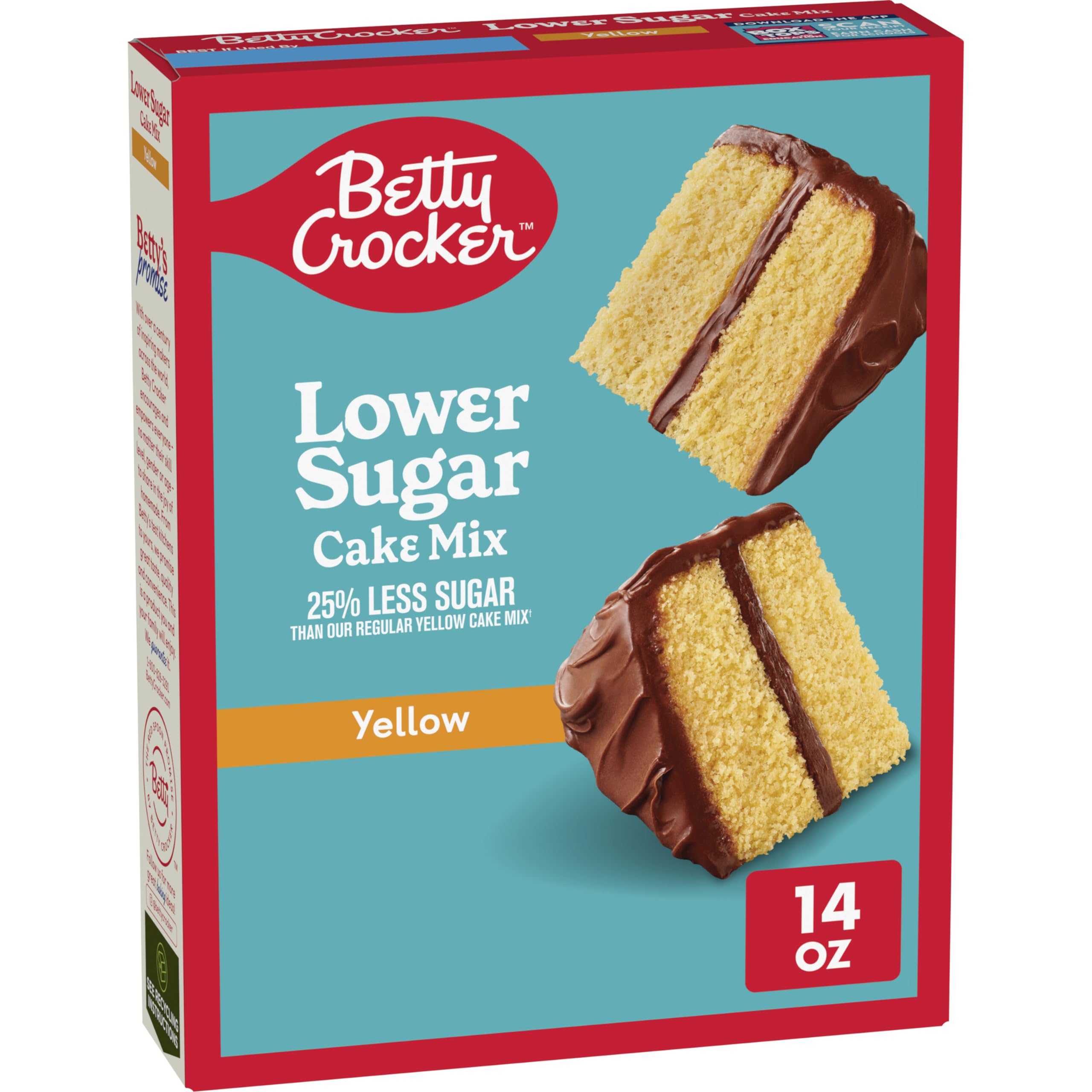 Betty Crocker Lower Sugar Yellow Cake Mix box shown for quick desserts