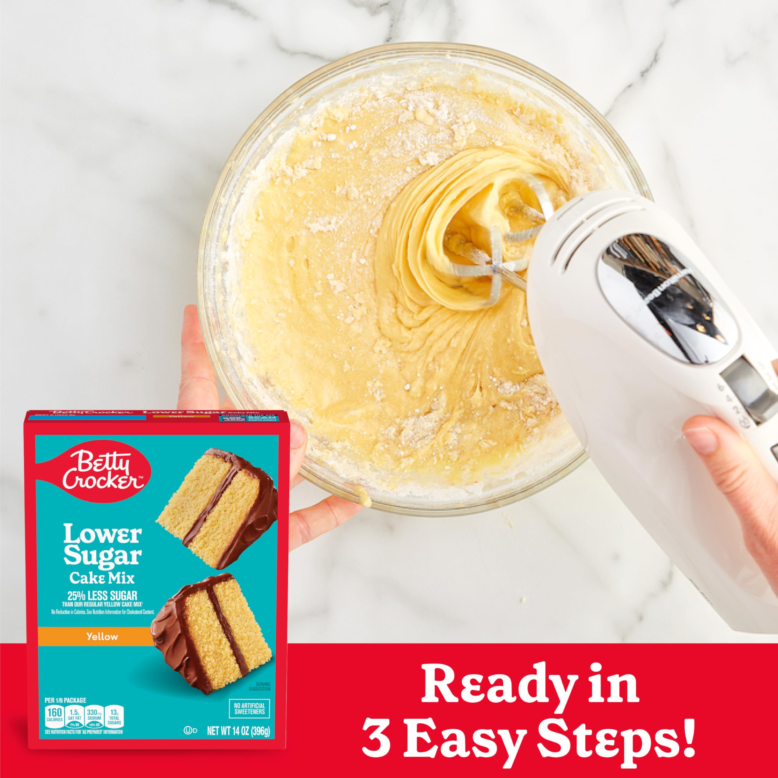 Eggs being added to Betty Crocker Lower Sugar Yellow Cake Mix