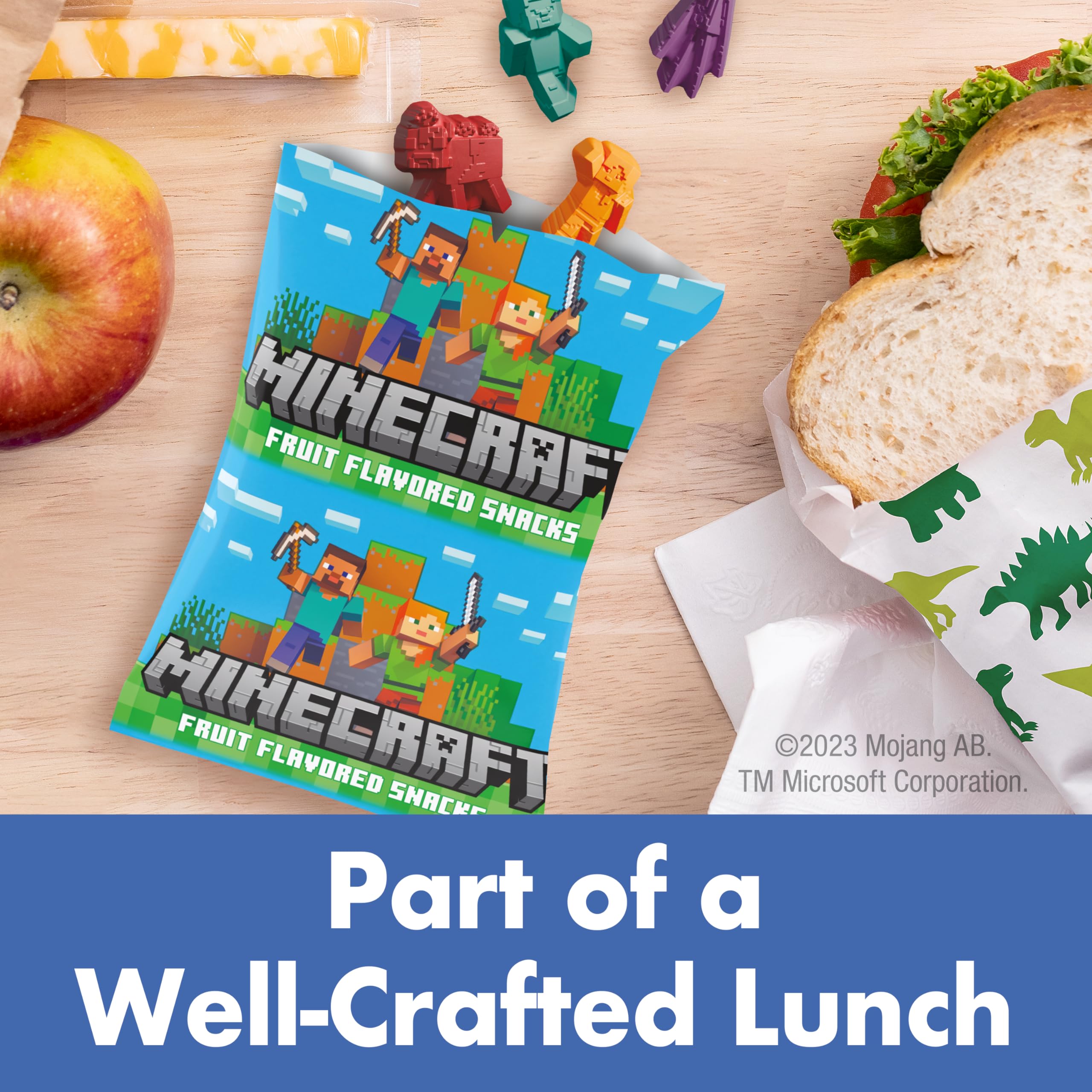 Betty Crocker Minecraft Fruit Flavored Snacks box with Mob Maze game for extra play.