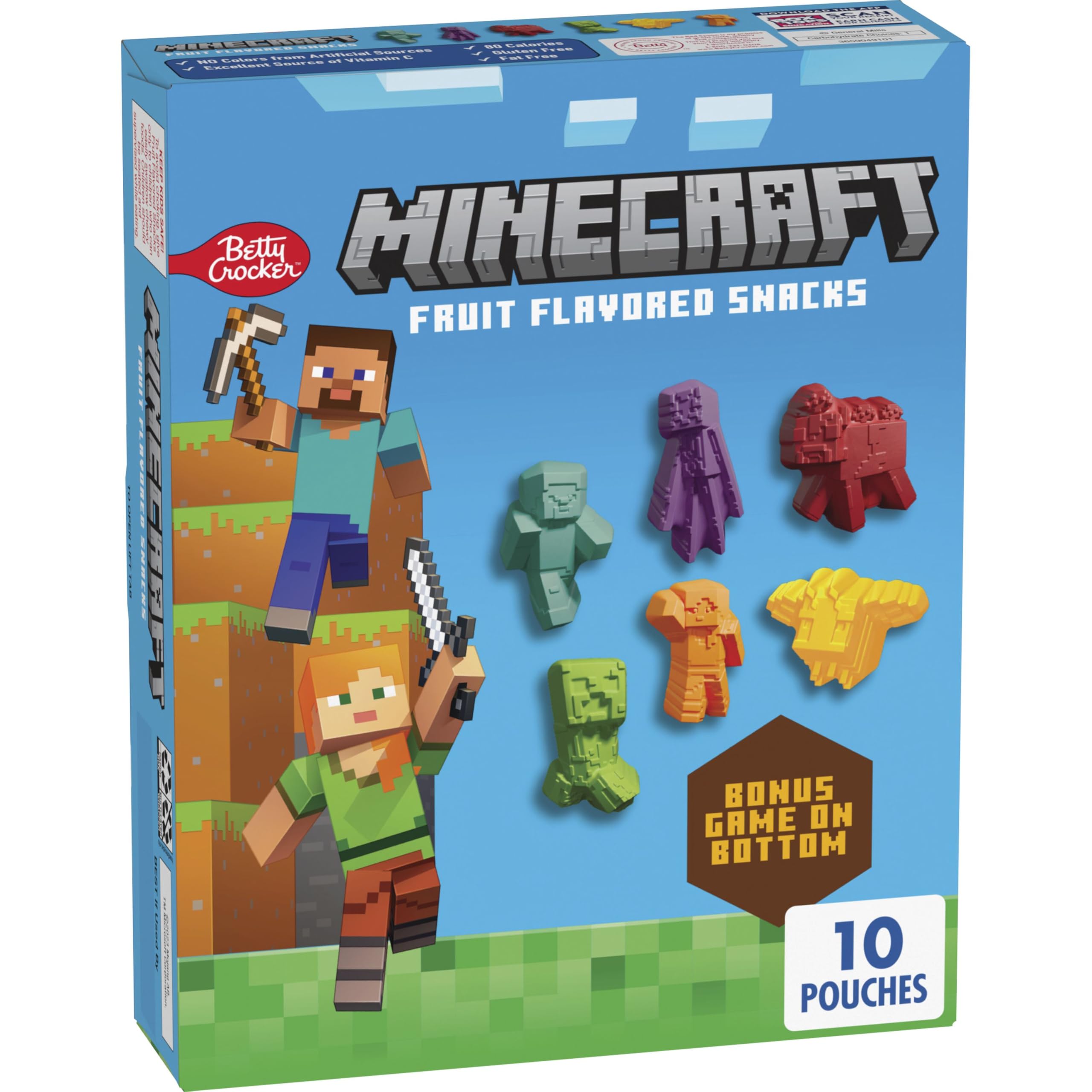 Betty Crocker Minecraft Fruit Flavored Snacks character shapes for kid friendly lunchbox fun.