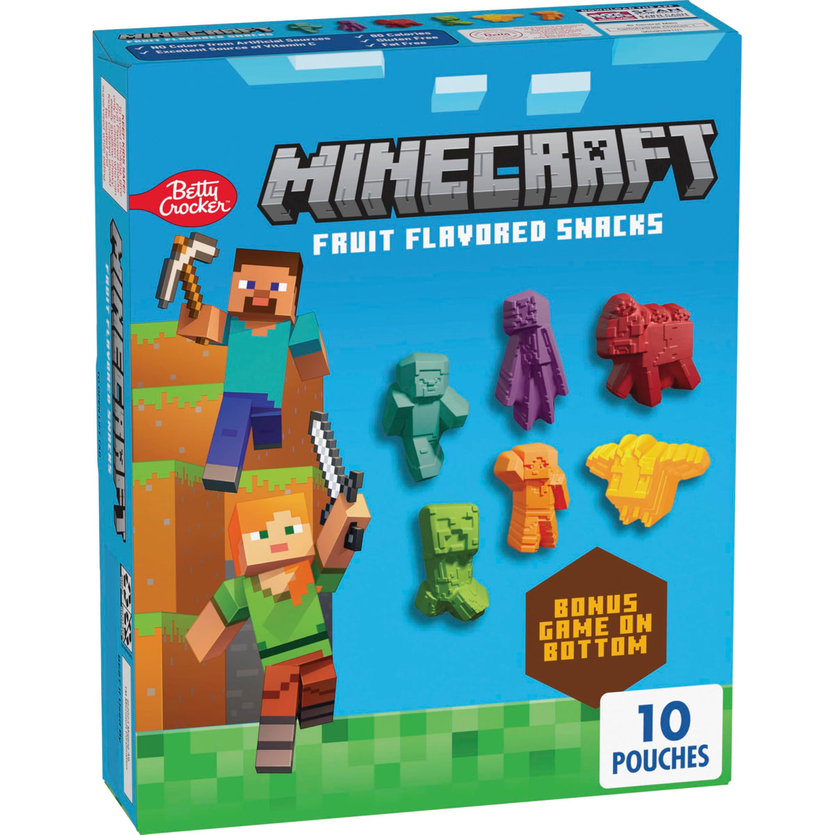 Betty Crocker Minecraft Fruit Flavored Snacks character shapes for kid friendly lunchbox fun.