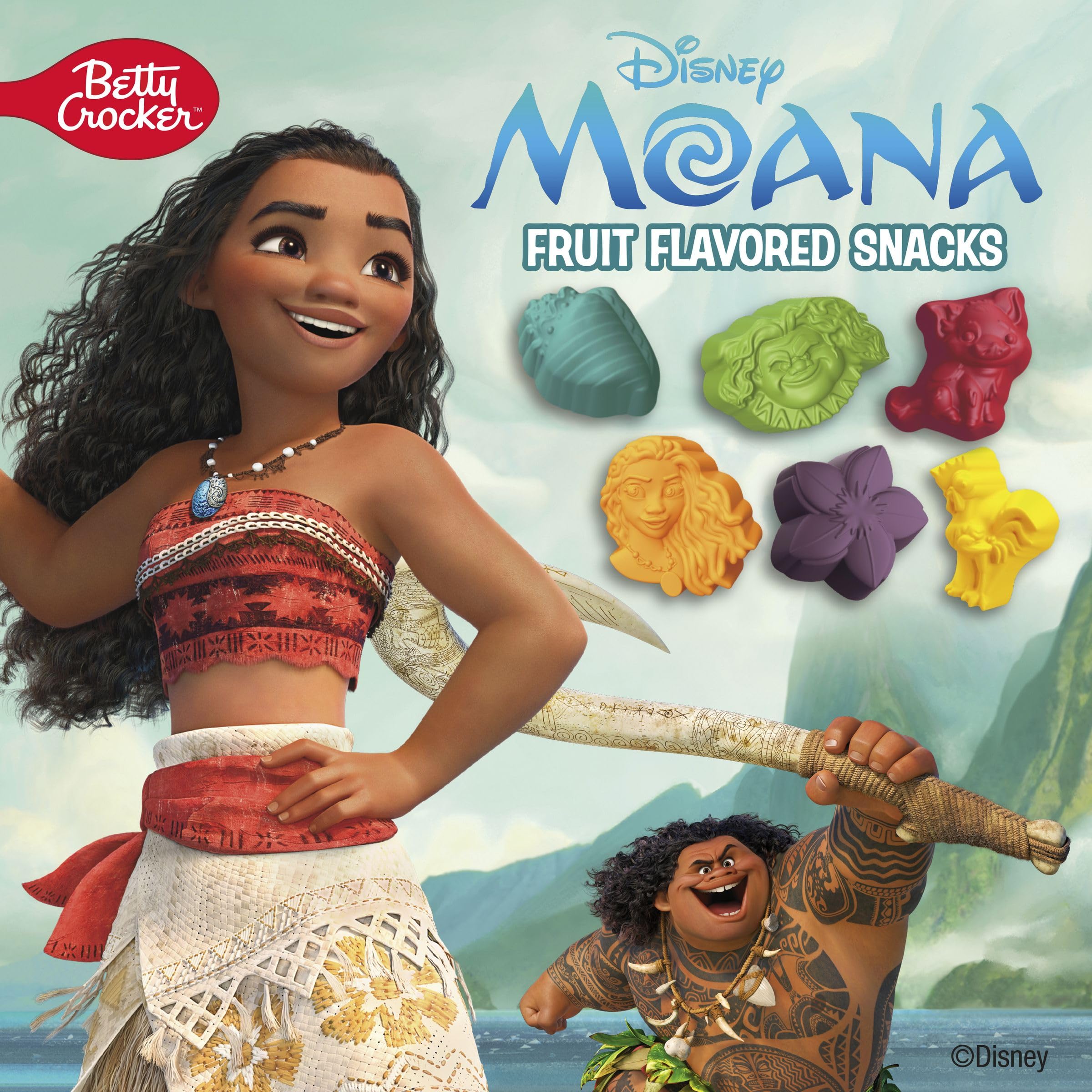 Betty Crocker Moana gummies with cute character shapes for lunchboxes.