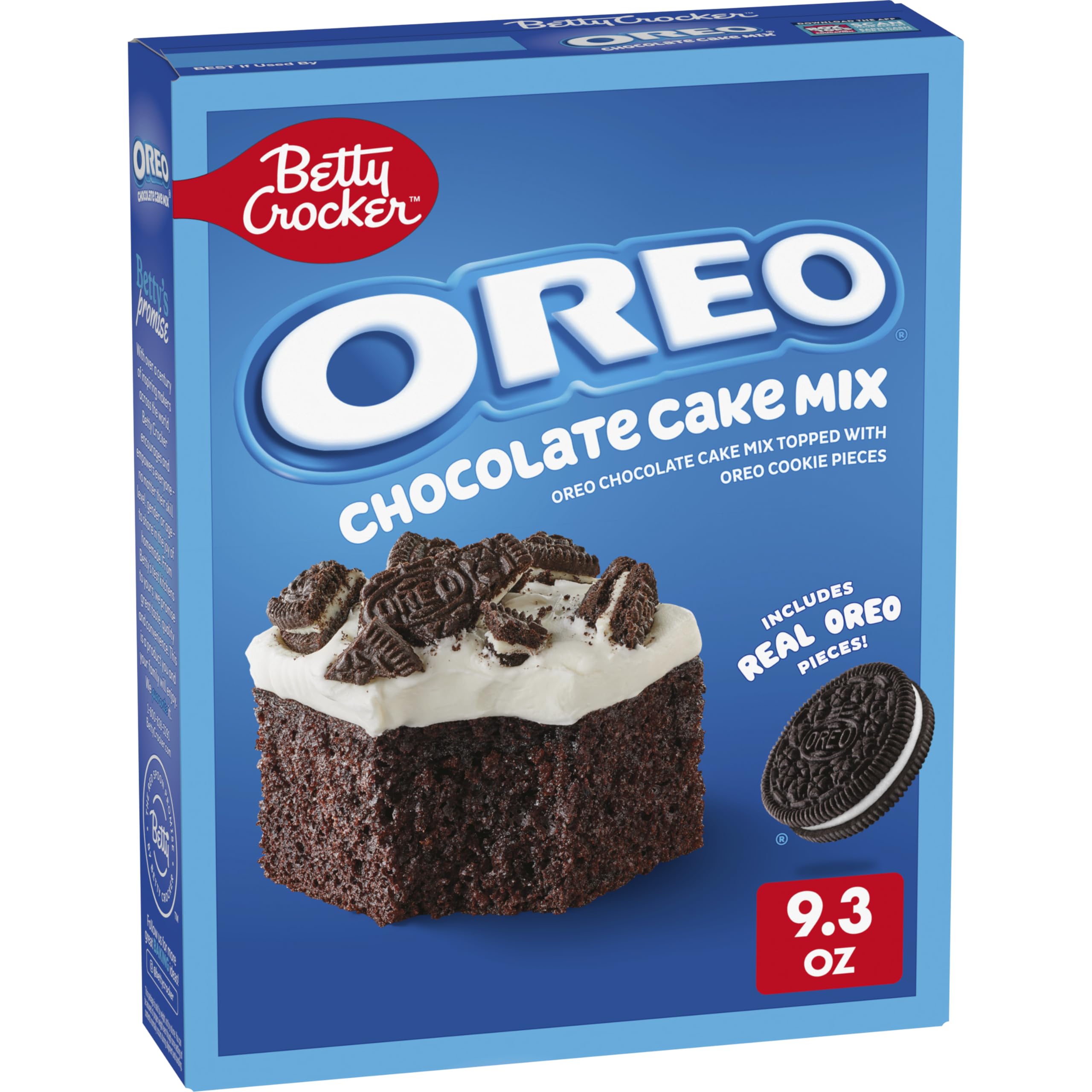 Betty Crocker OREO Chocolate Cake Mix box, ideal for quick Oreo filled desserts