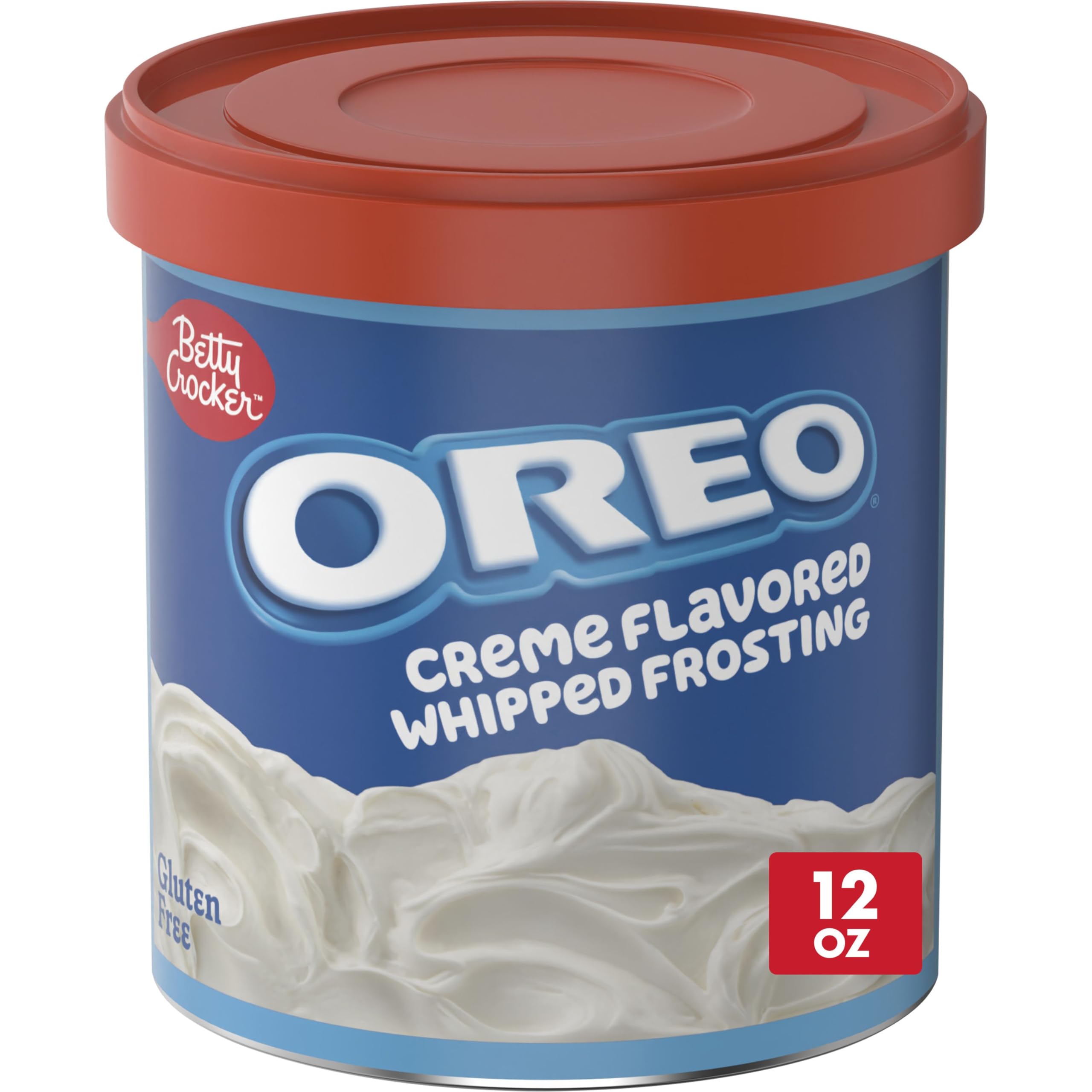 Betty Crocker OREO Crème Frosting can, smooth swirl on gluten-free cakes.