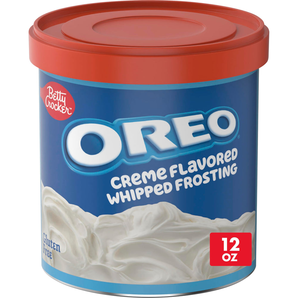 Betty Crocker OREO Crème Frosting can, smooth swirl on gluten-free cakes.