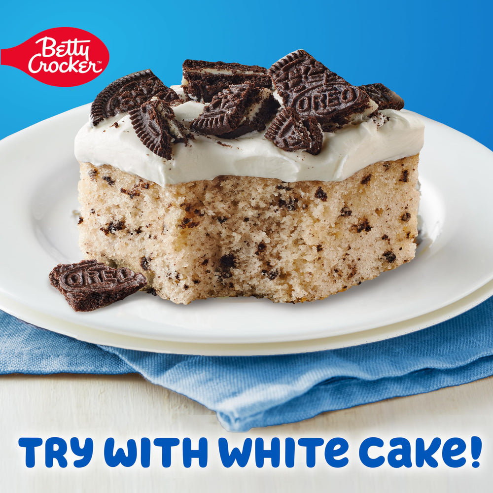 Betty Crocker OREO Crème Frosting on cupcakes creates creamy, quick dessert.