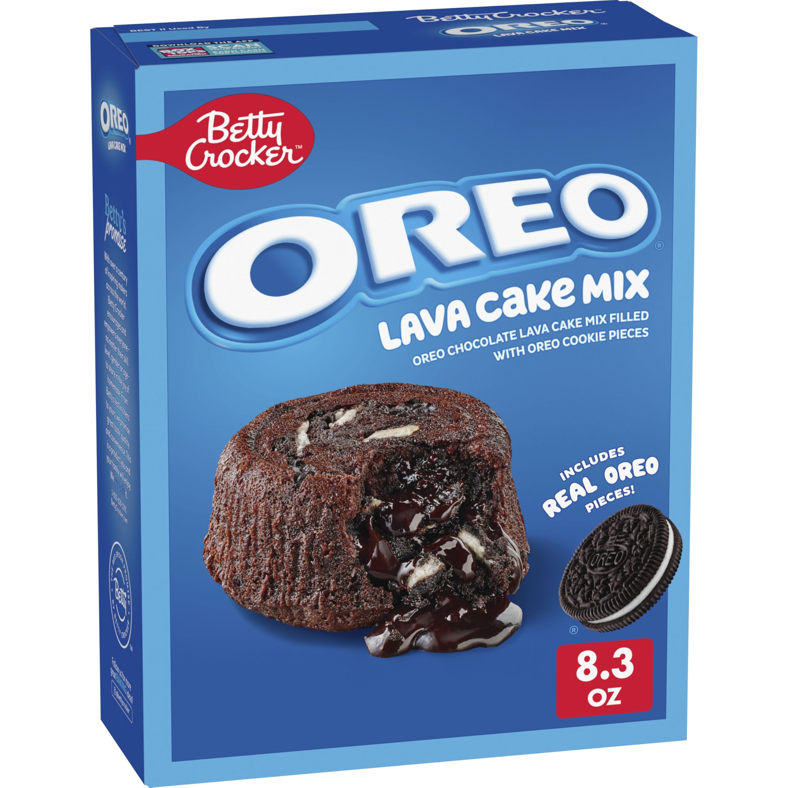Betty Crocker OREO lava cake mix base with real cookie pieces for easy indulgence
