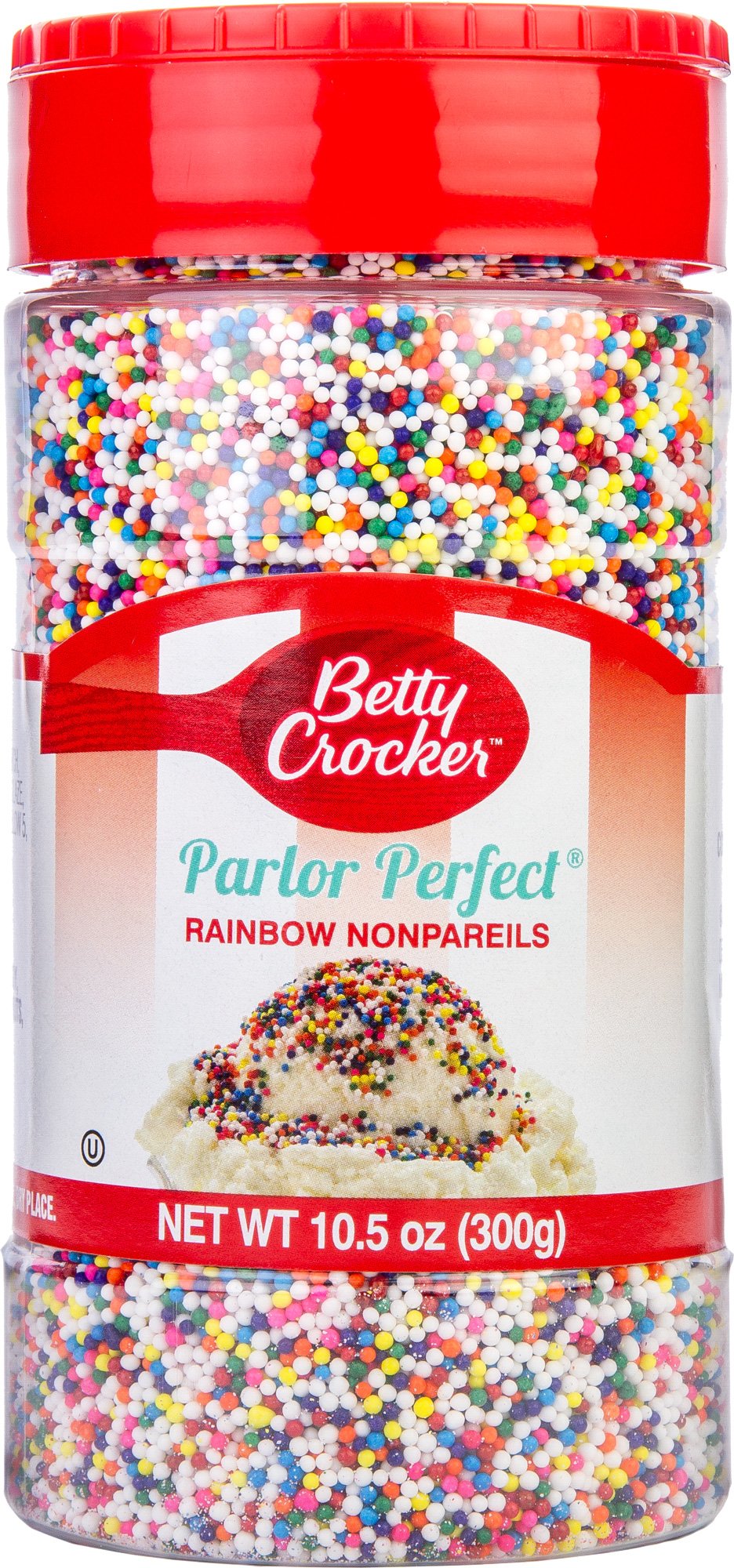 Betty Crocker Parlor Perfect Rainbow Nonpareils on a jar add colorful topping for desserts.