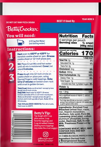 Betty Crocker Pizza Crust Mix dry ingredients ready to combine with hot water for fast dough