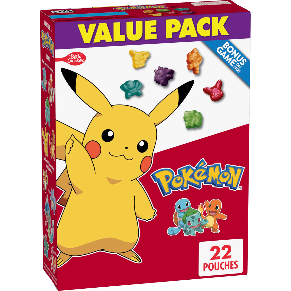 Betty Crocker Pokemon Fruit Snacks box with 22-pouch value pack for on-the-go snacking