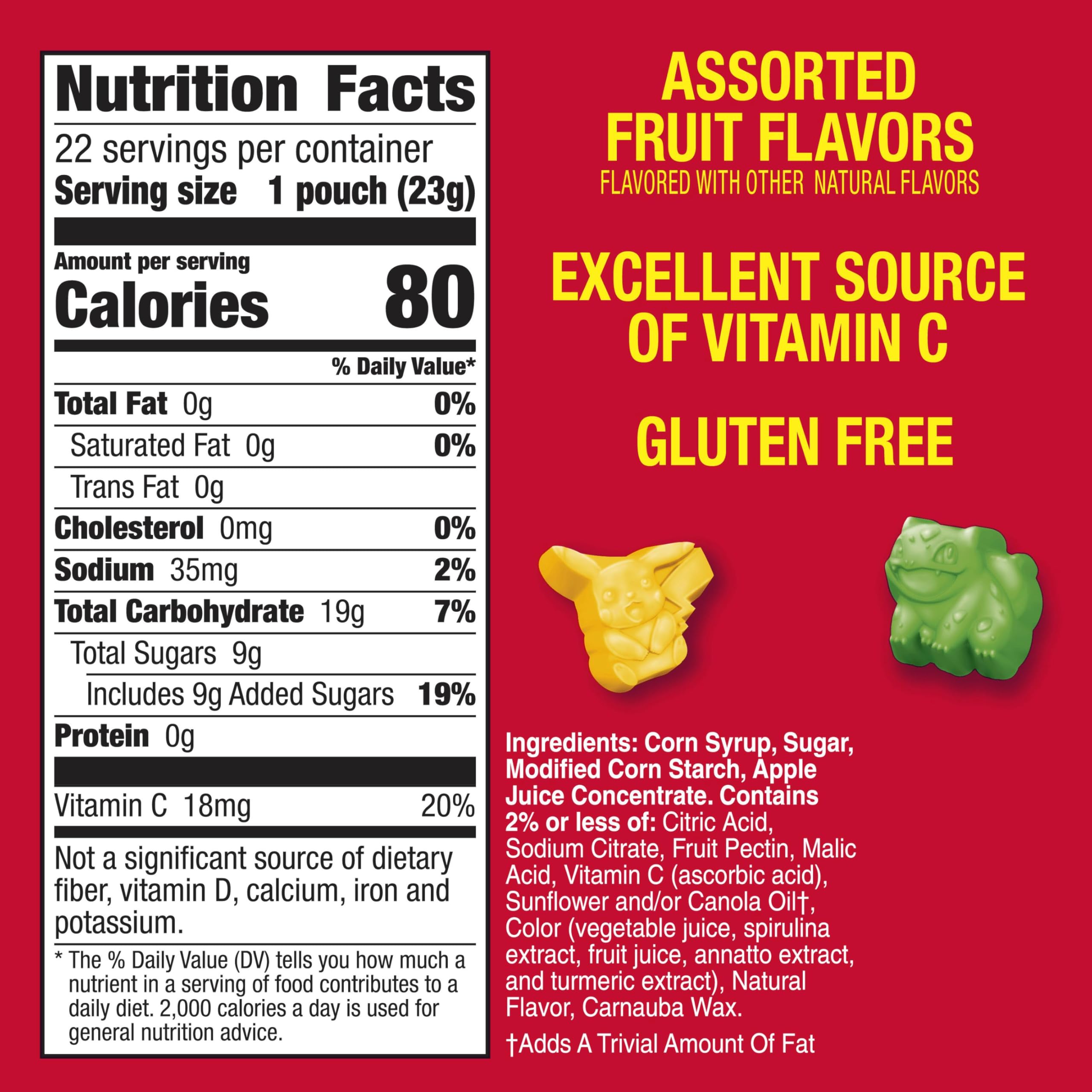 Close-up of Betty Crocker Pokemon Fruit Snacks pouch showing bite-sized portions