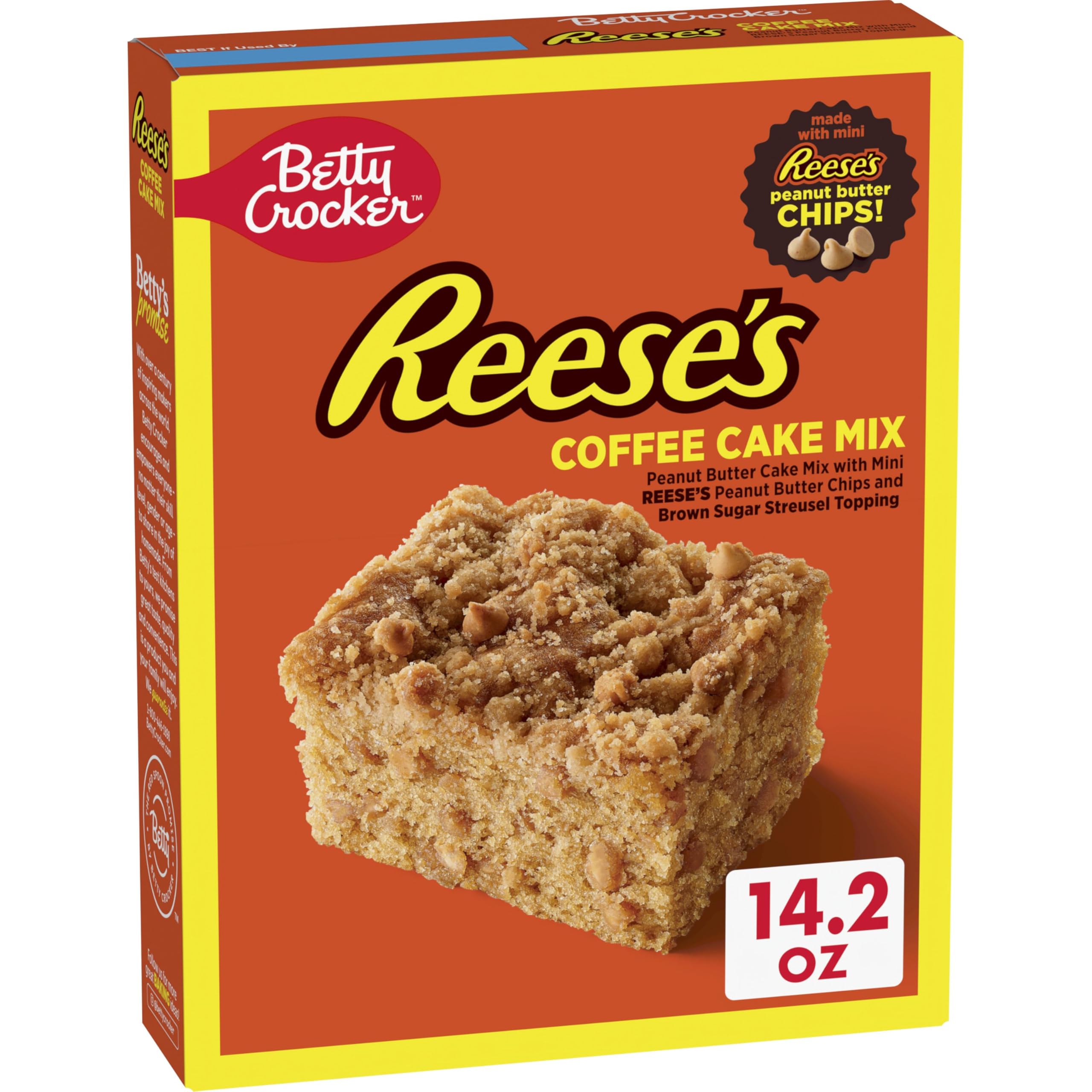 Betty Crocker REESE'S coffee cake chips close-up showing creamy peanut butter chips for delicious bites.