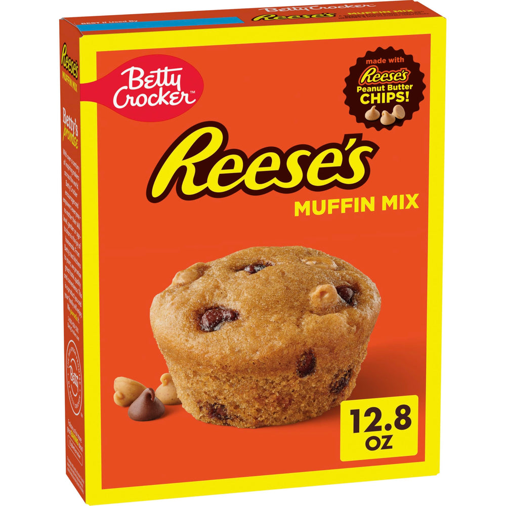 Betty Crocker REESE'S Peanut Butter Muffin Mix front packaging for quick, delicious breakfast.