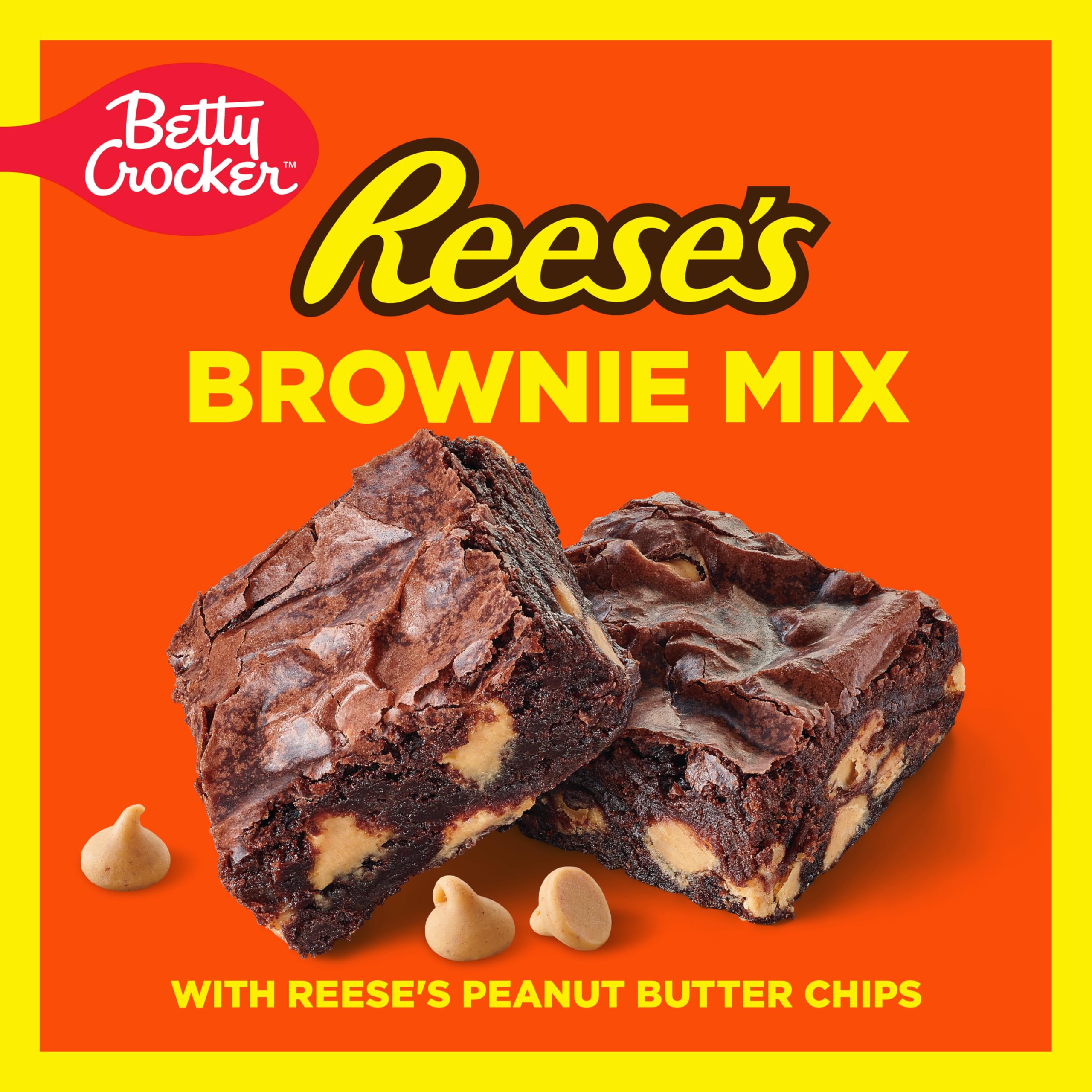Close-up of REESE'S peanut butter chips melting into brownie batter