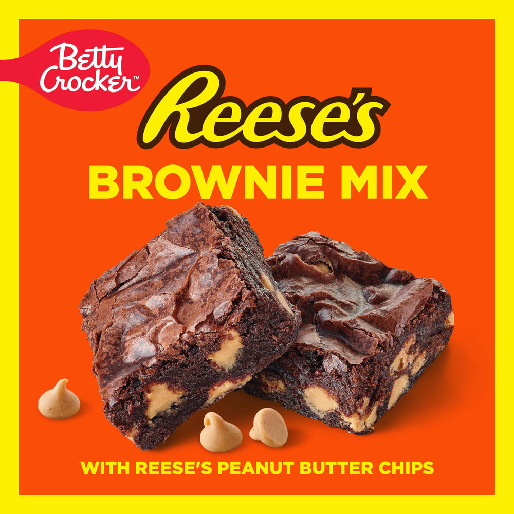 Close-up of REESE'S peanut butter chips melting into brownie batter