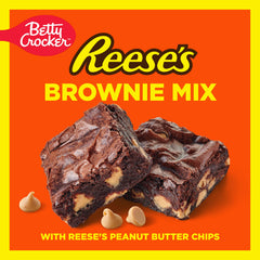 Close-up of REESE'S peanut butter chips melting into brownie batter