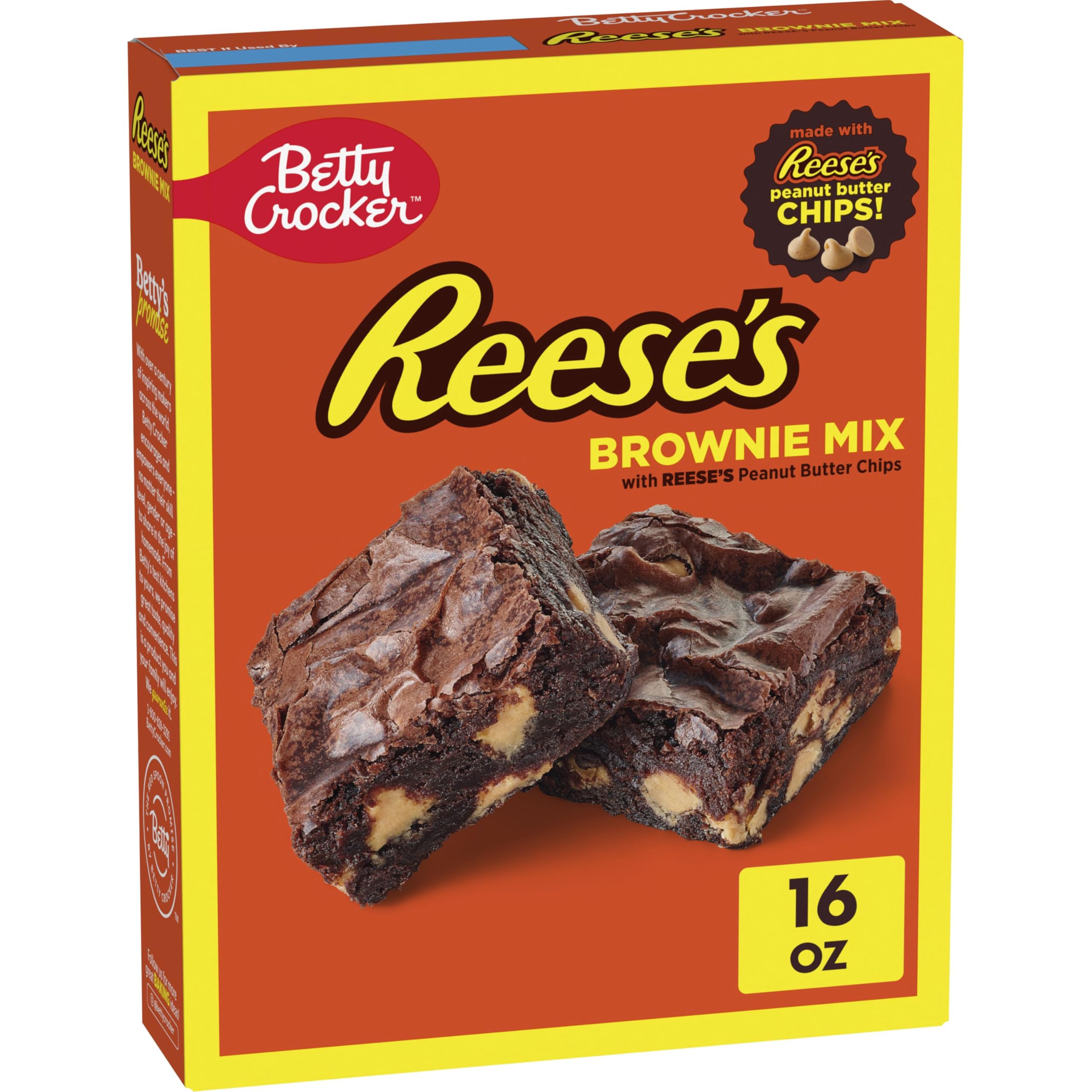 Betty Crocker REESE'S brownie mix box on kitchen counter ready to bake