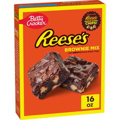 Betty Crocker REESE'S brownie mix box on kitchen counter ready to bake