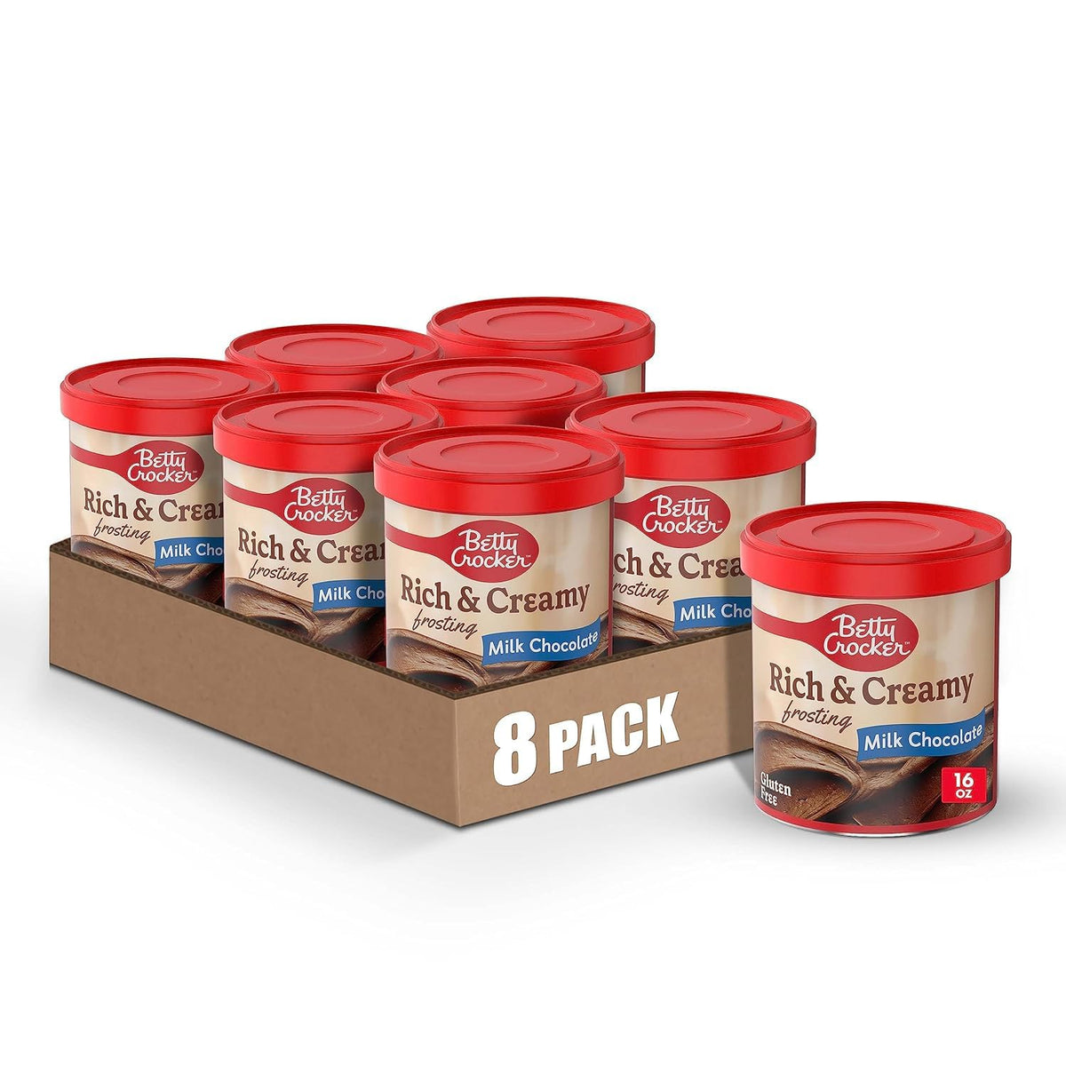 Betty Crocker Rich and Creamy Milk Chocolate Frosting can opened for quick decorating
