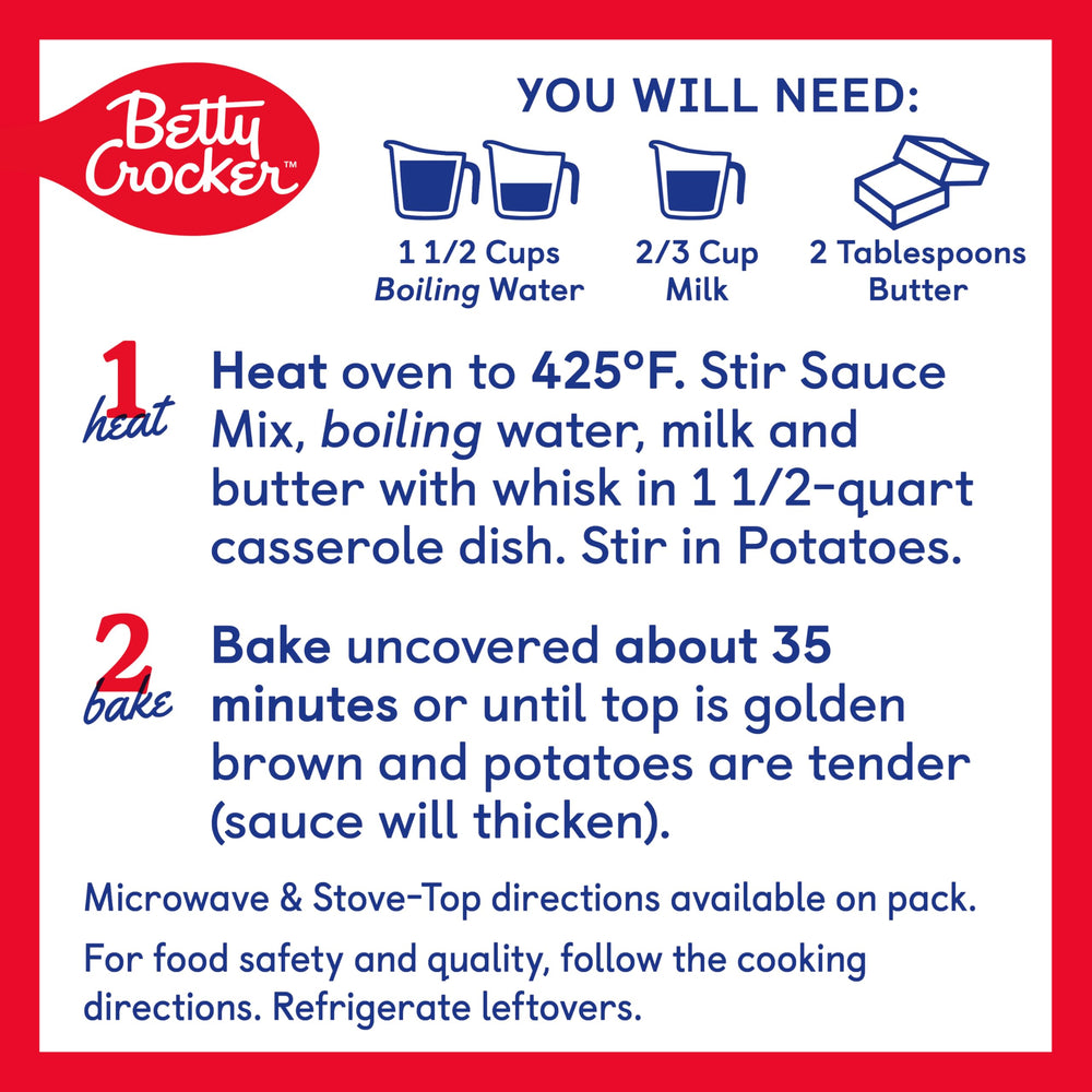 Serving dish of Betty Crocker Scalloped Potatoes ready to serve