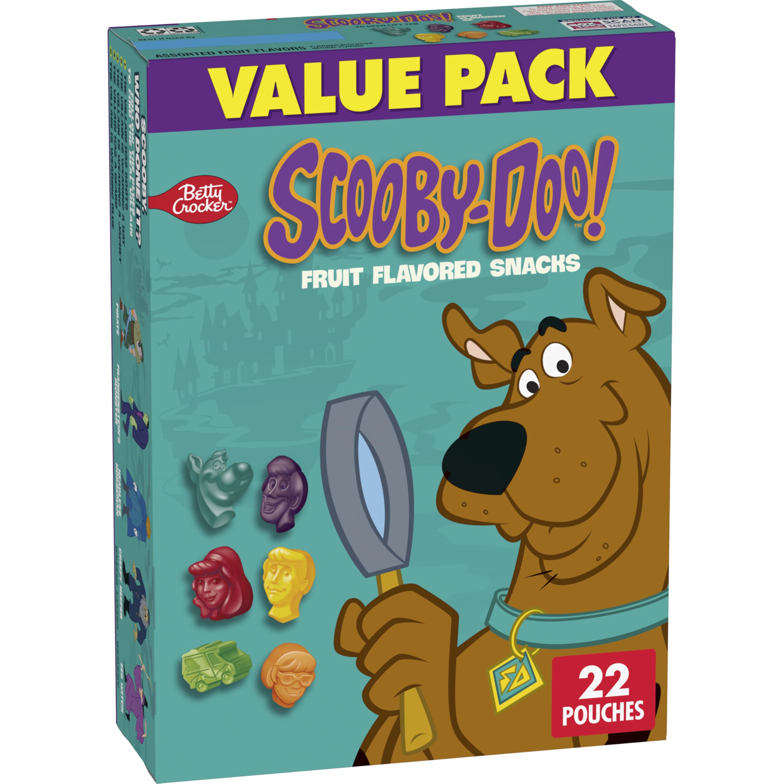 Betty Crocker Scooby-Doo Fruit Flavored Snacks box front; ideal for kid-friendly lunches.