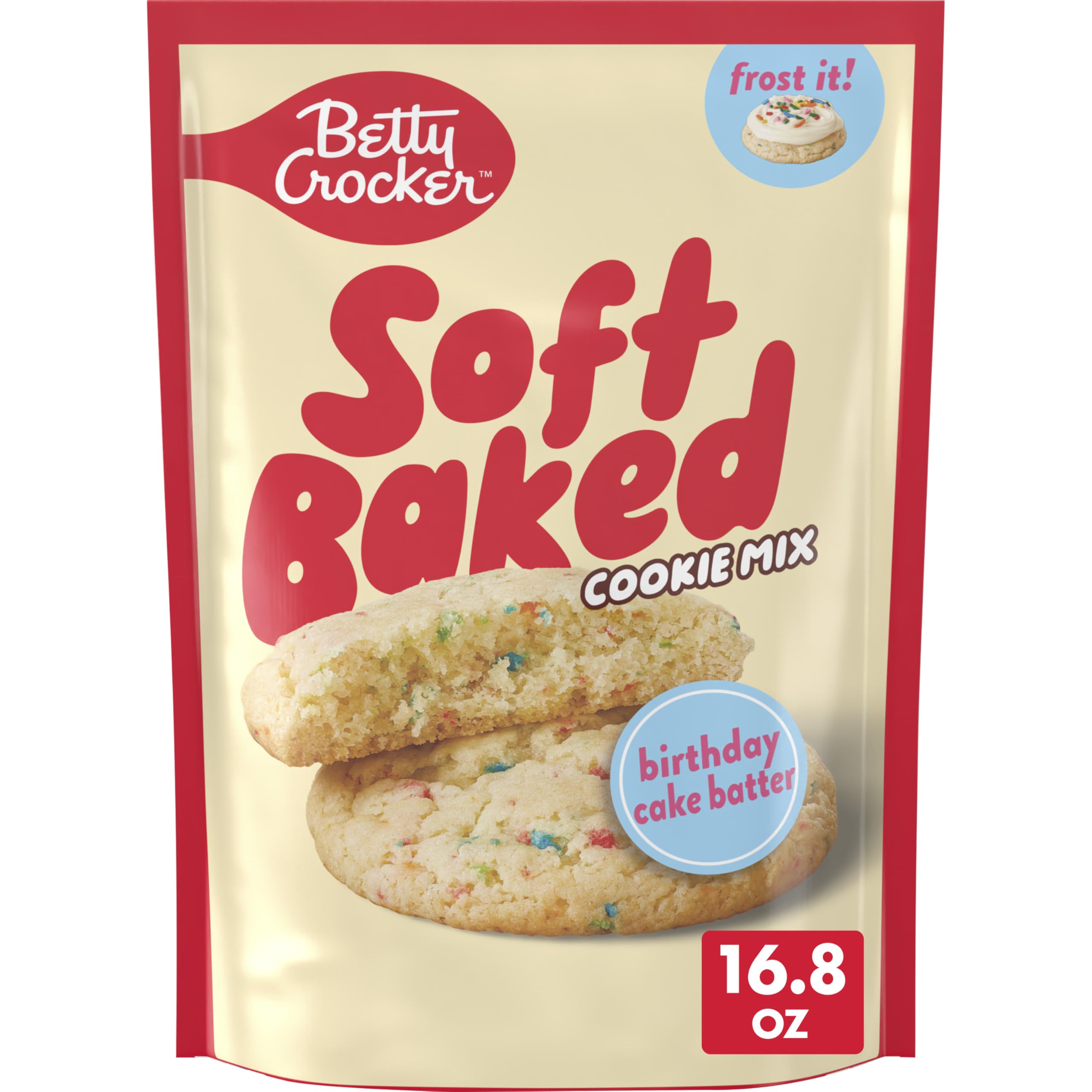 Betty Crocker Soft Baked cookie mix package for quick birthday cake cookies