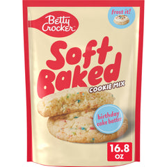 Betty Crocker Soft Baked cookie mix package for quick birthday cake cookies