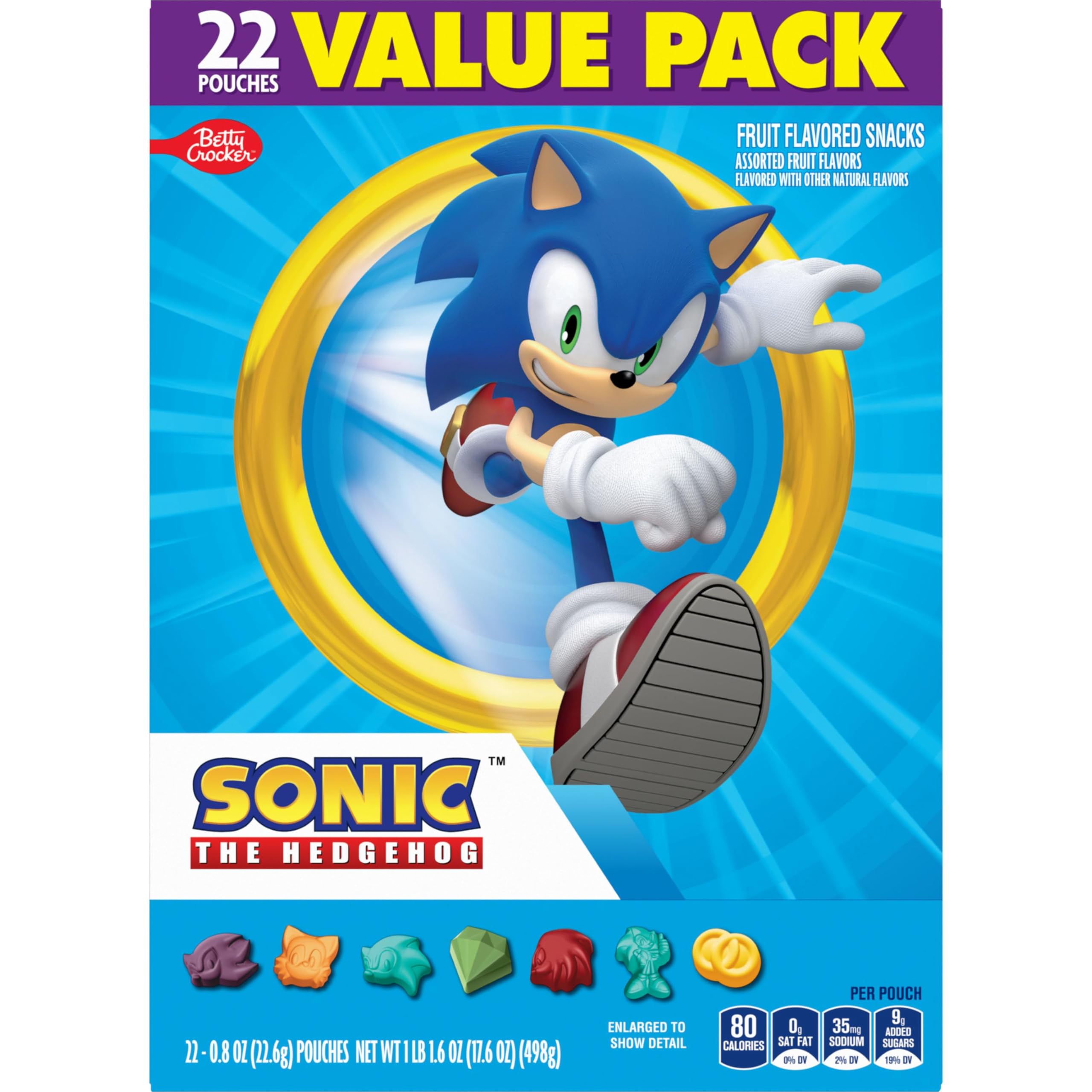 Betty Crocker Sonic Fruit Snacks character shapes inspire imaginative munching.