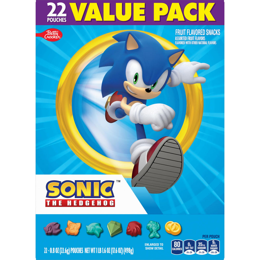 Betty Crocker Sonic Fruit Snacks character shapes inspire imaginative munching.