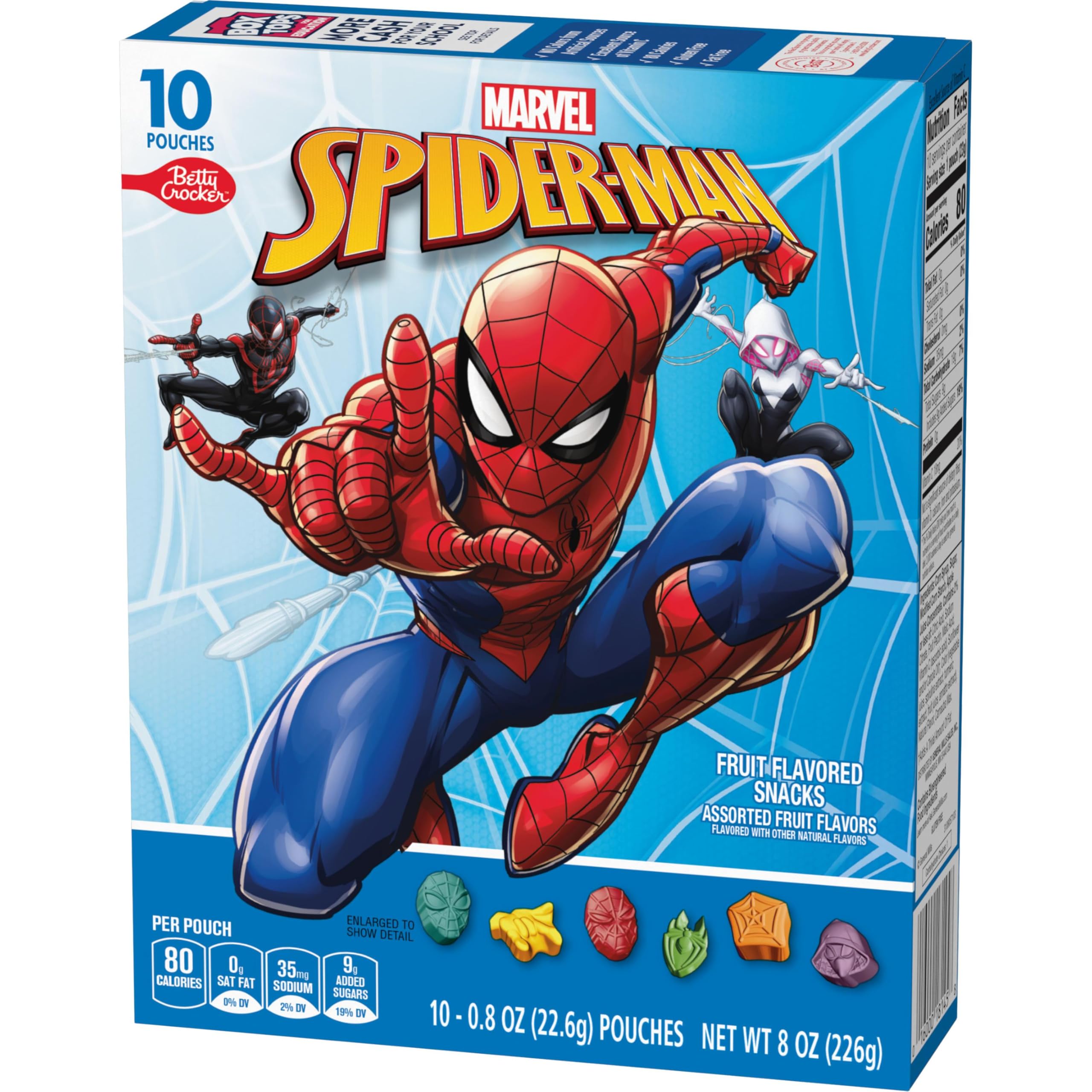 Betty Crocker Spiderman fruit snacks gluten-free label for dietary options