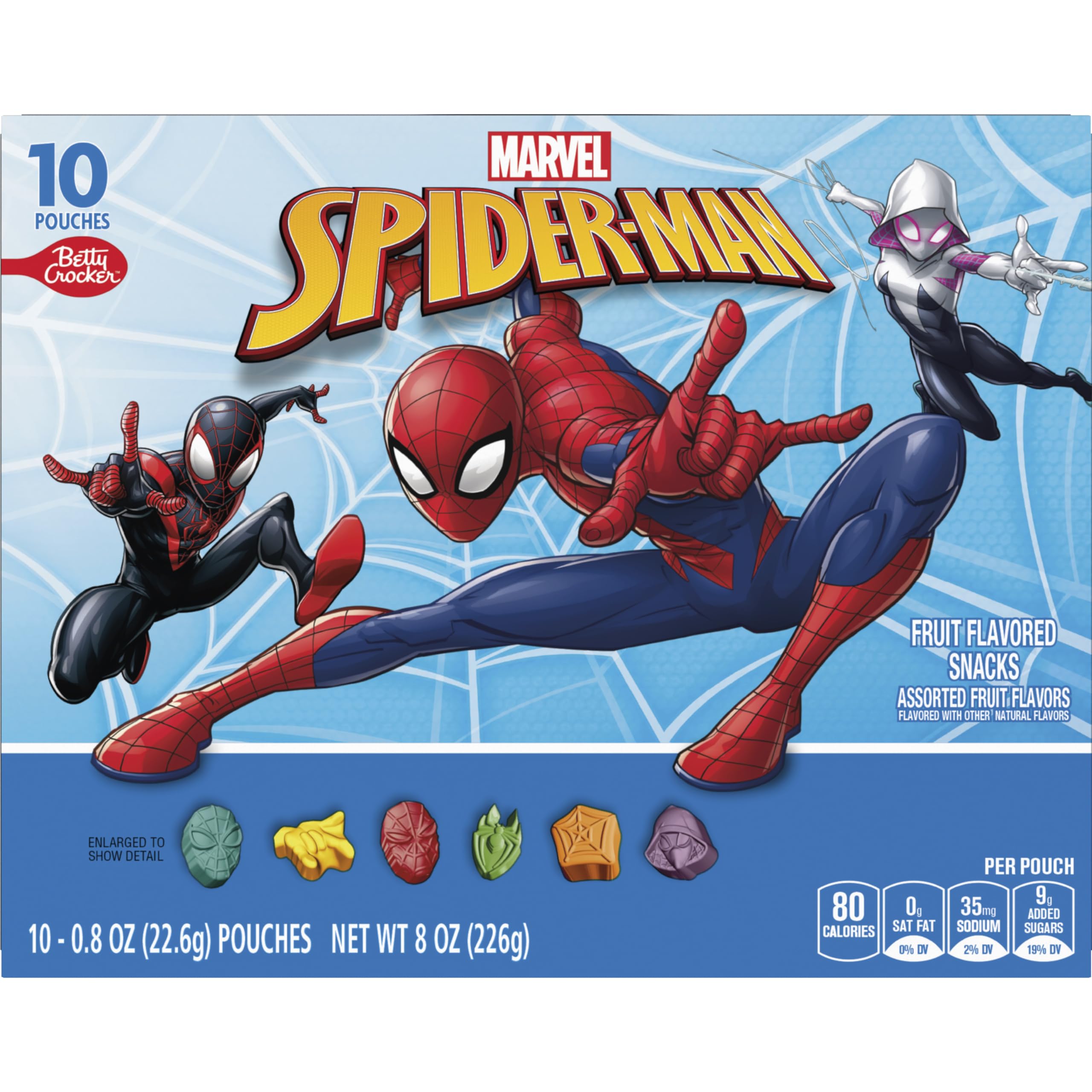 Betty Crocker Spiderman fruit snacks pouch 4 displayed with kids-friendly design, perfect lunchbox addition