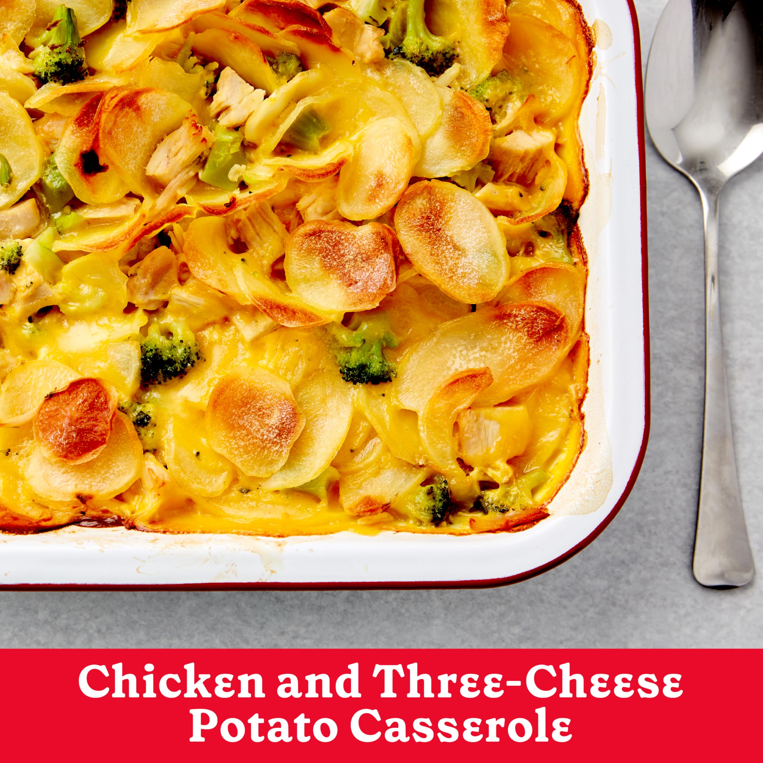 Betty Crocker Three Cheese Potatoes close-up highlights cheesy comfort.