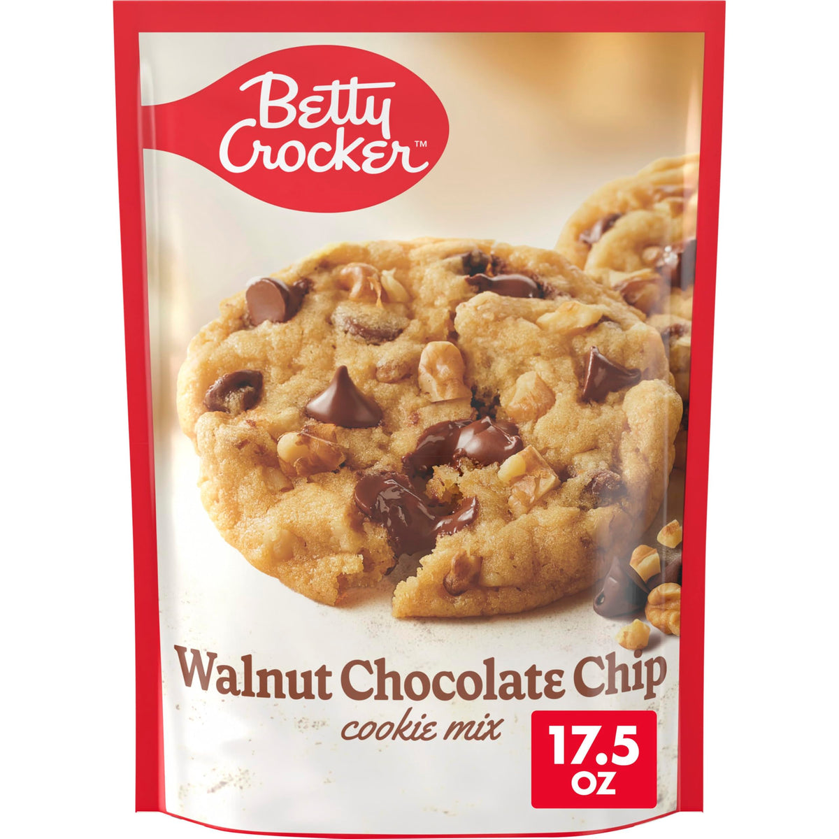 Betty Crocker walnut chocolate chip cookie mix pack, convenient baking at home.