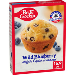 Betty Crocker Wild Blueberry Muffin Box Front, ideal for quick breakfasts.