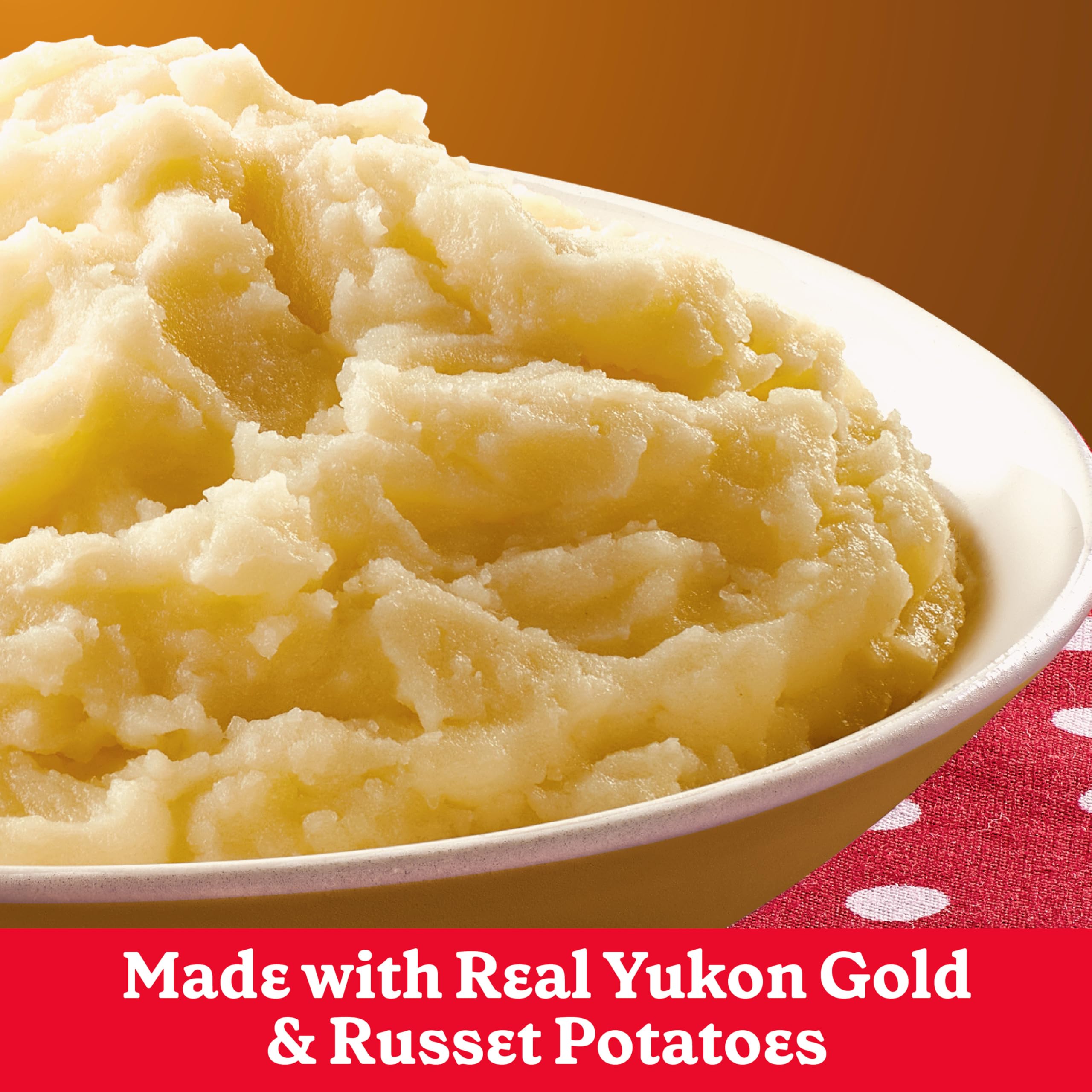 Steam rising from Betty Crocker Yukon Gold mashed potatoes ready to plate.
