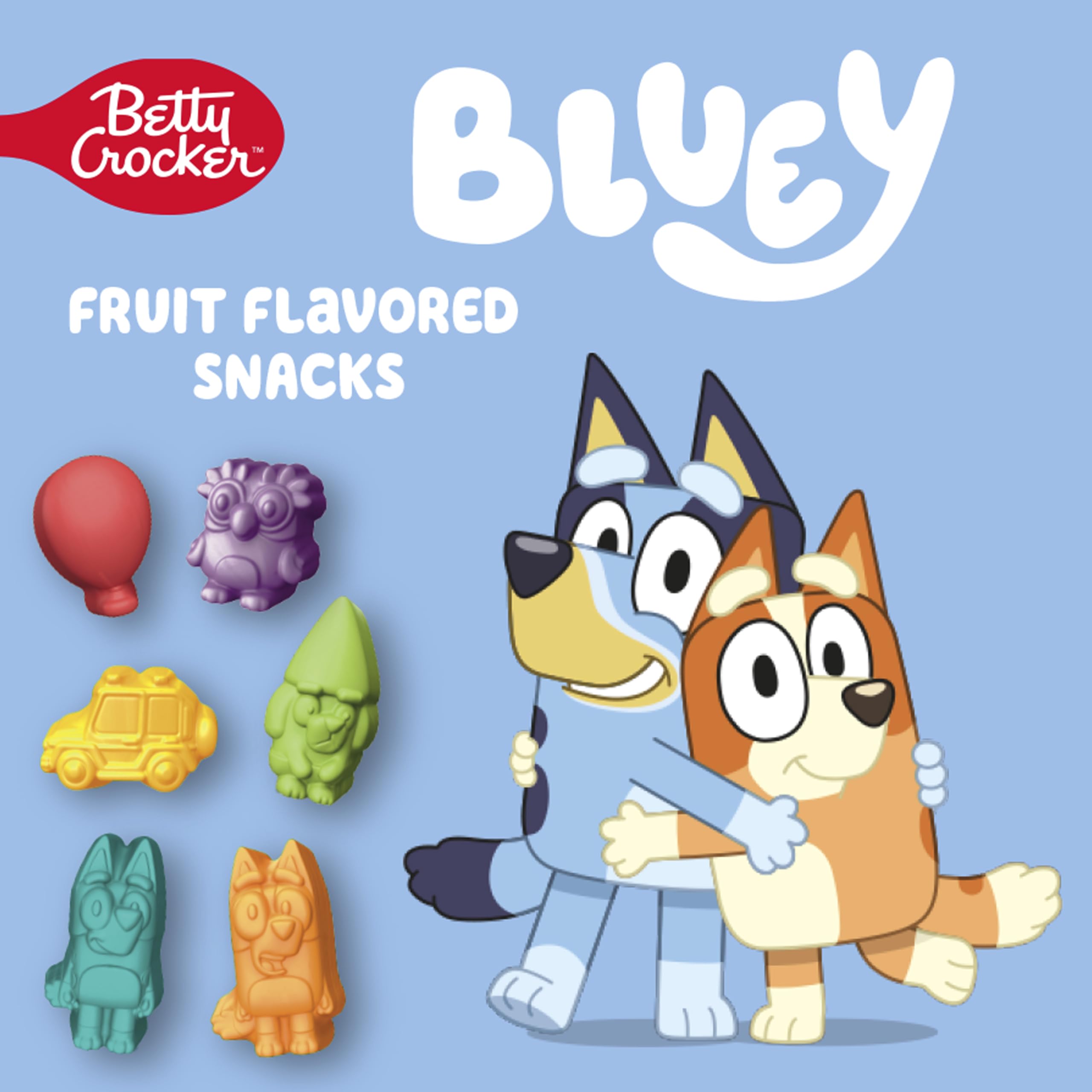 Betty Crocker Bluey snacks close-up showing cheerful shapes for kids.