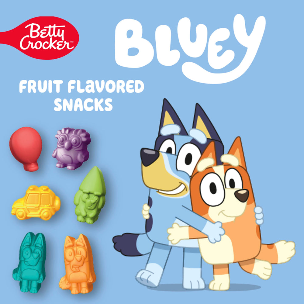 Betty Crocker Bluey snacks close-up showing cheerful shapes for kids.