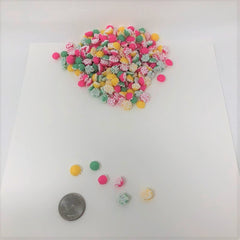 Beulah's Candyland petite Misty Mints closeup, pastel hues with white nonpareil seeds.