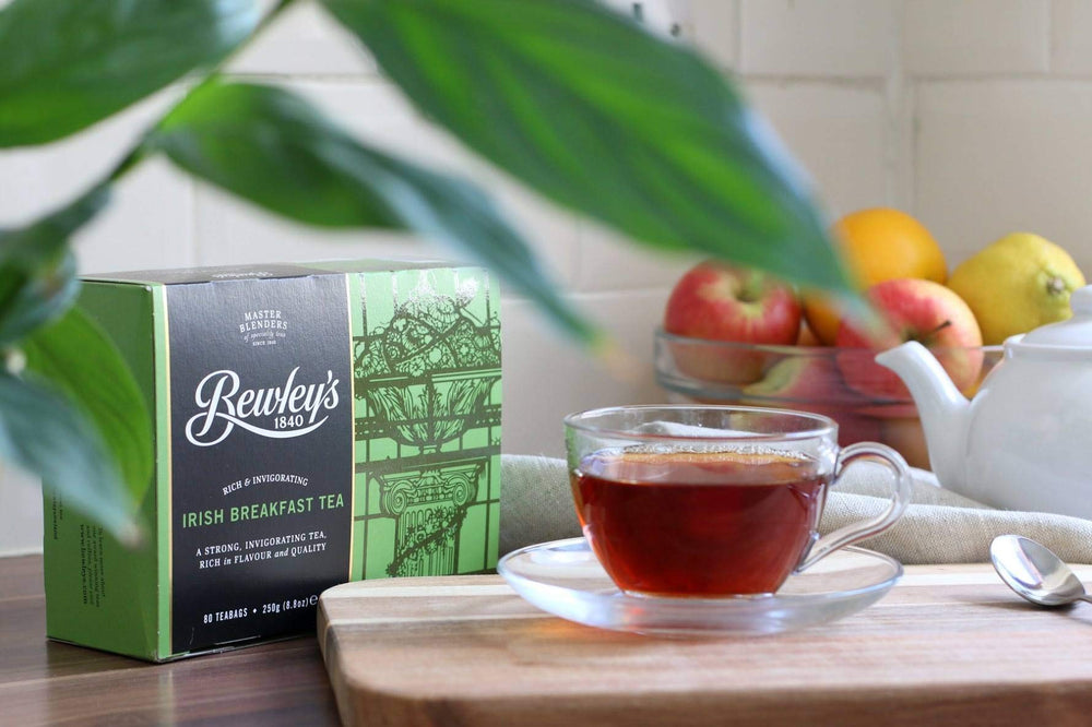 Cup with Bewley's Irish Breakfast Tea steeping for a rich aroma.