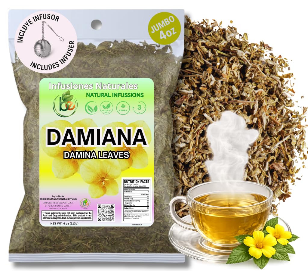 BEXPERTSUSA Damiana leaf tea loose leaves ready for brewing, promoting a calming ritual.