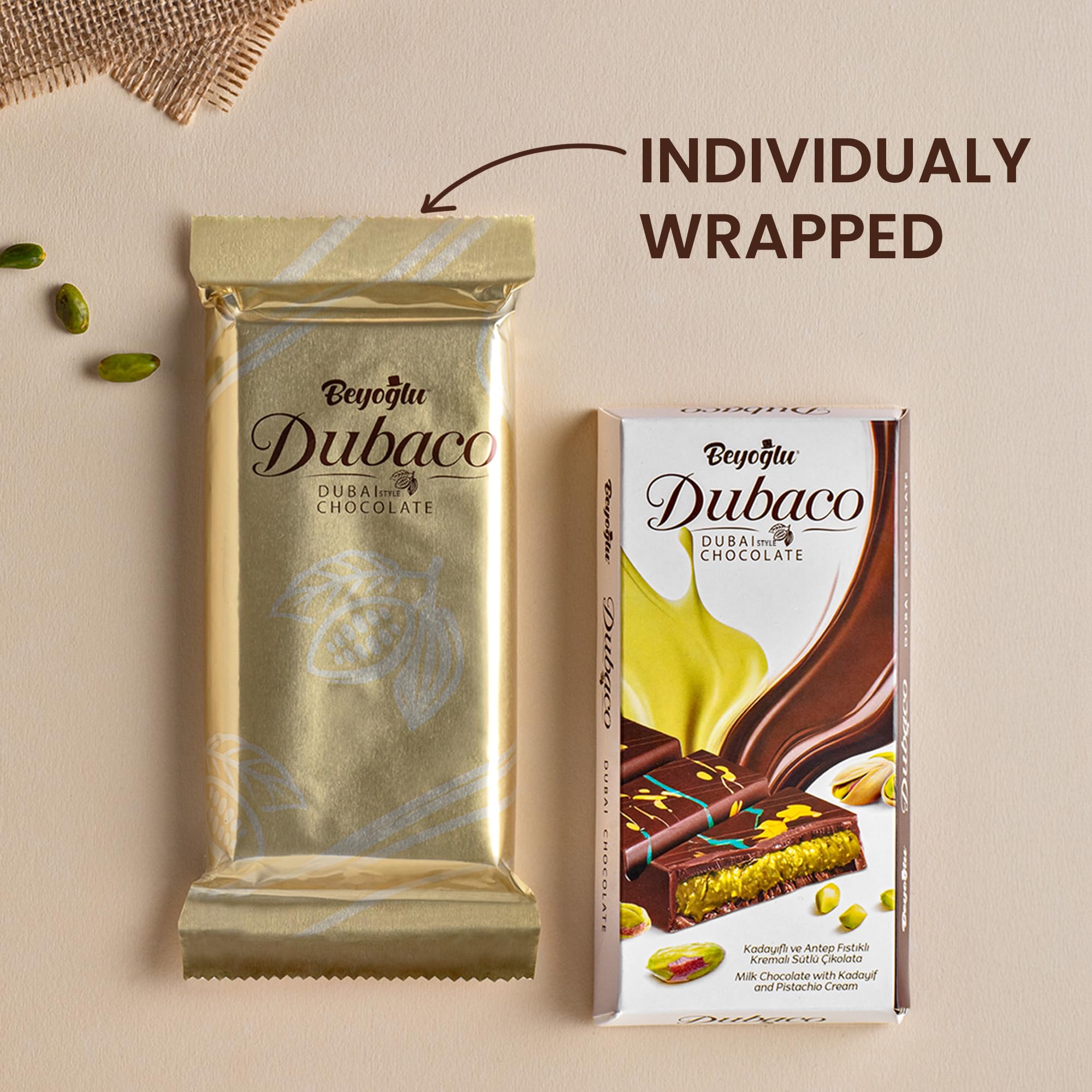 Close-up of Beyoglu Dubaco chocolate melt showing silky milk chocolate