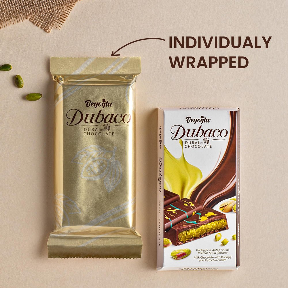 Close-up of Beyoglu Dubaco chocolate melt showing silky milk chocolate