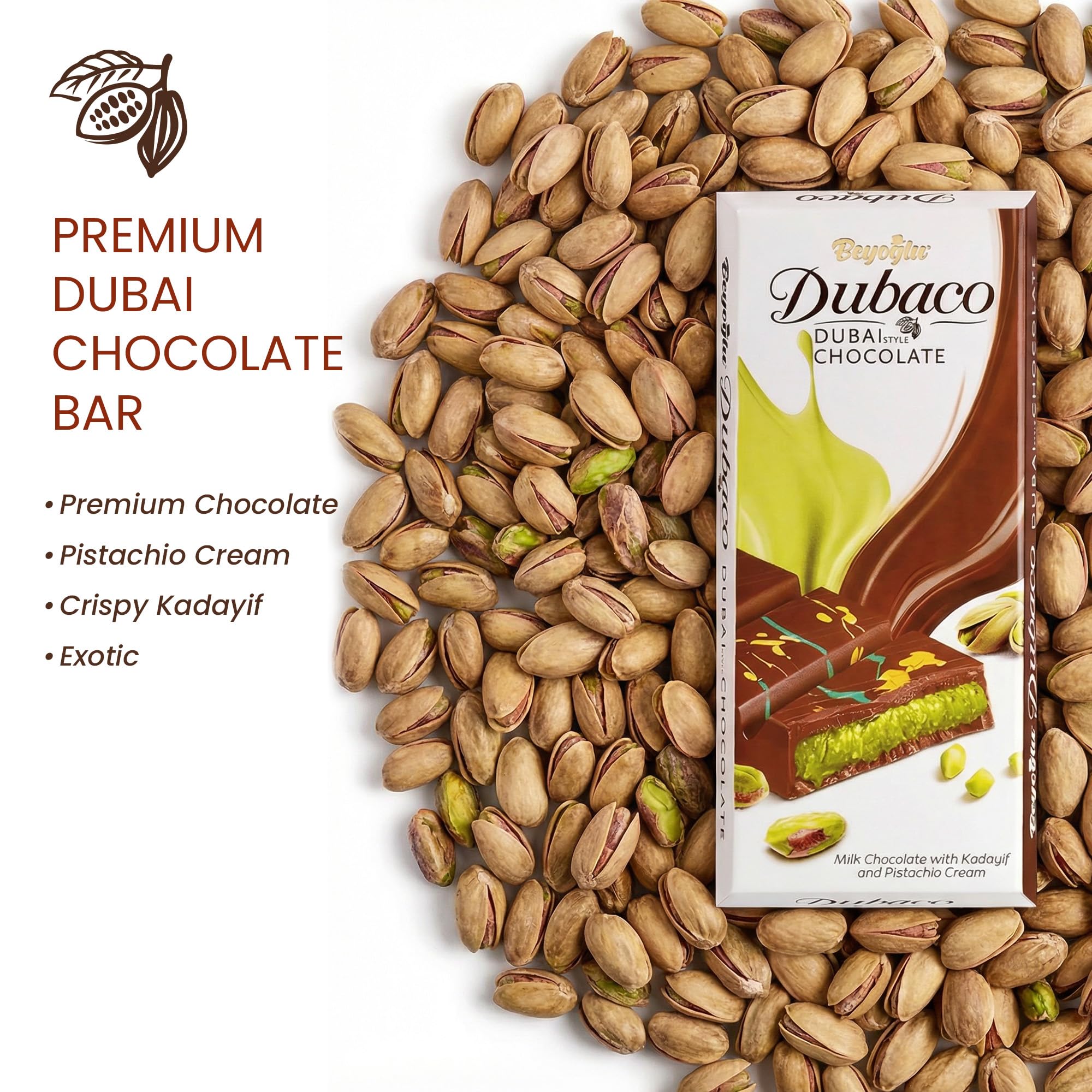 Sliced Beyoglu Dubaco Dubai chocolate bar ready for sharing.