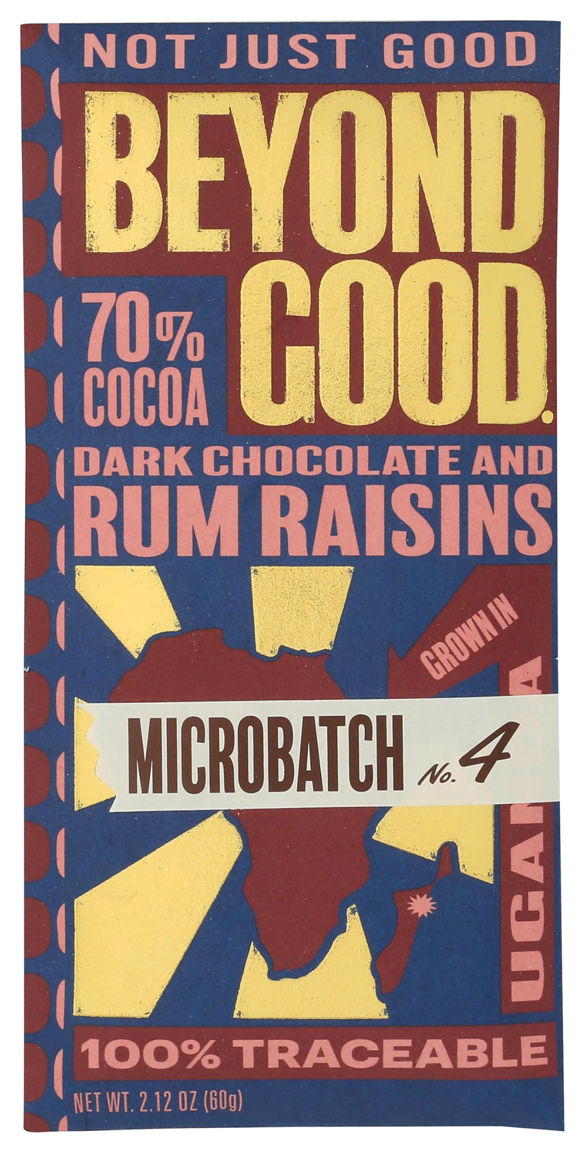 Beyond Good 70% Rum Raisins Bar full chocolate bar, premium snack option.