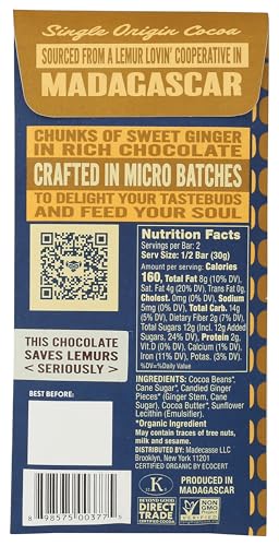 Closeup of Beyond Good 72% candied ginger chocolate showing texture