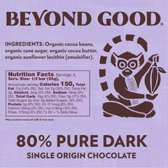 Beyond Good 80% cacao cross-section highlights rich texture for dark chocolate fans.