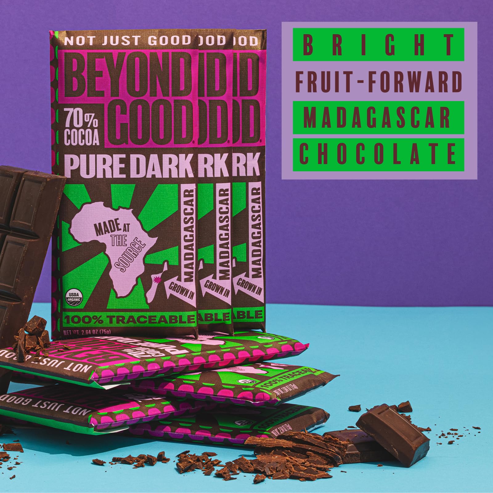 Beyond Good Dark Madagascar 70% bar break view ready for sharing and gifting.