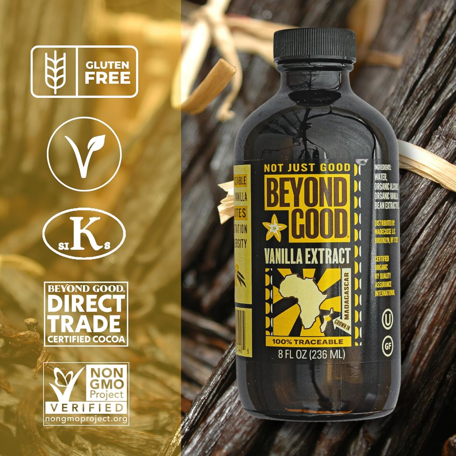 Pouring Beyond Good vanilla extract, easy use for quick flavor boosts.