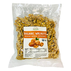 Beyond Nature organic raw walnuts bag shows unsalted, ready-to-snack nuts.