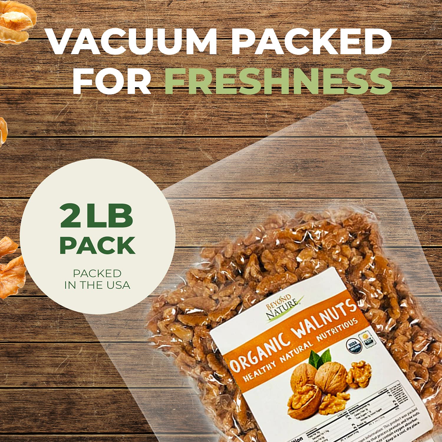 Beyond Nature walnuts on the counter highlight convenient pantry storage and quick access.